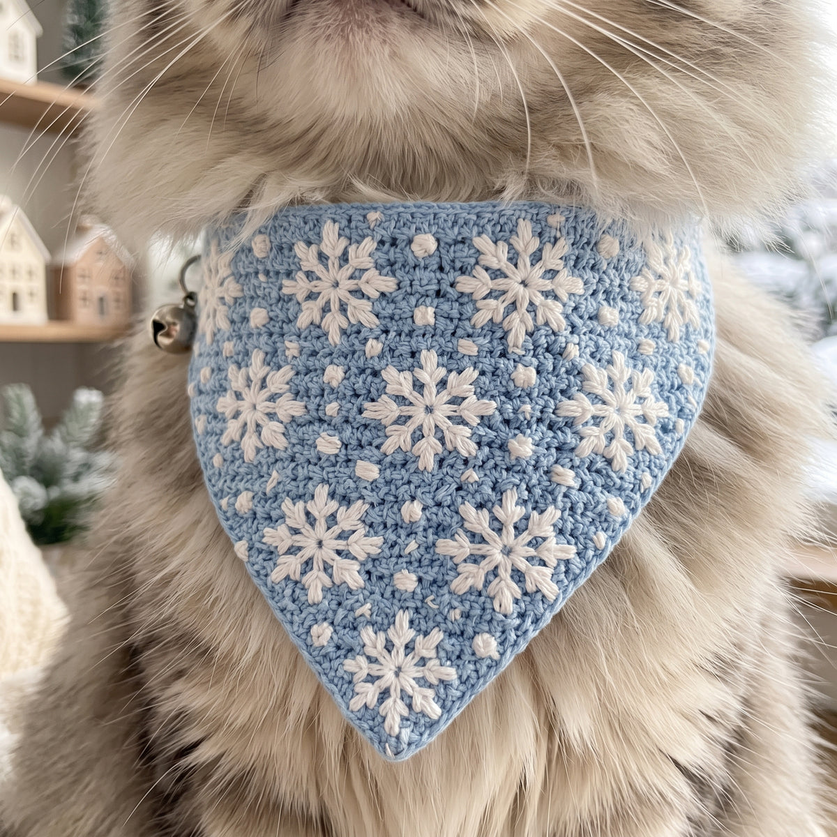 Winter Wonderland Snowflake Crochet Cat Bandana