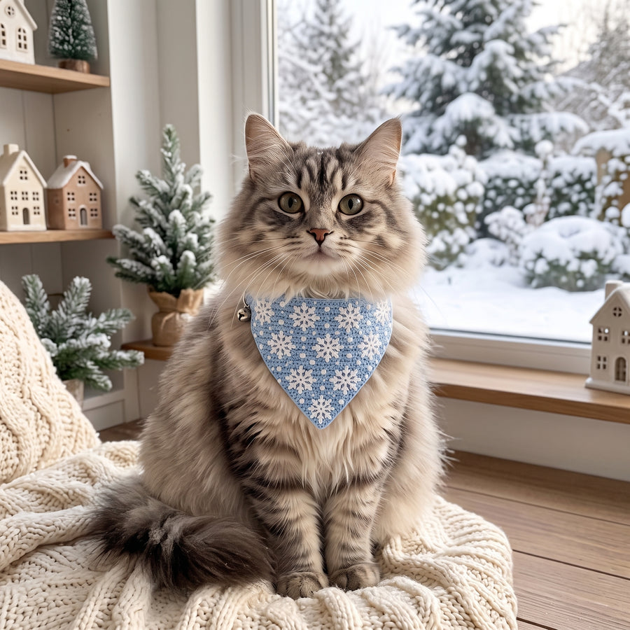Winter Wonderland Snowflake Crochet Cat Bandana