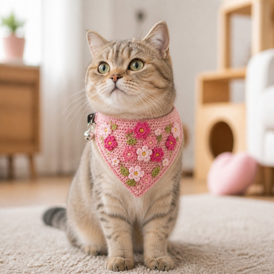 Handcrafted Crochet Floral Cat Bandana