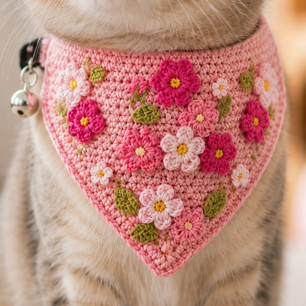 Handcrafted Crochet Floral Cat Bandana
