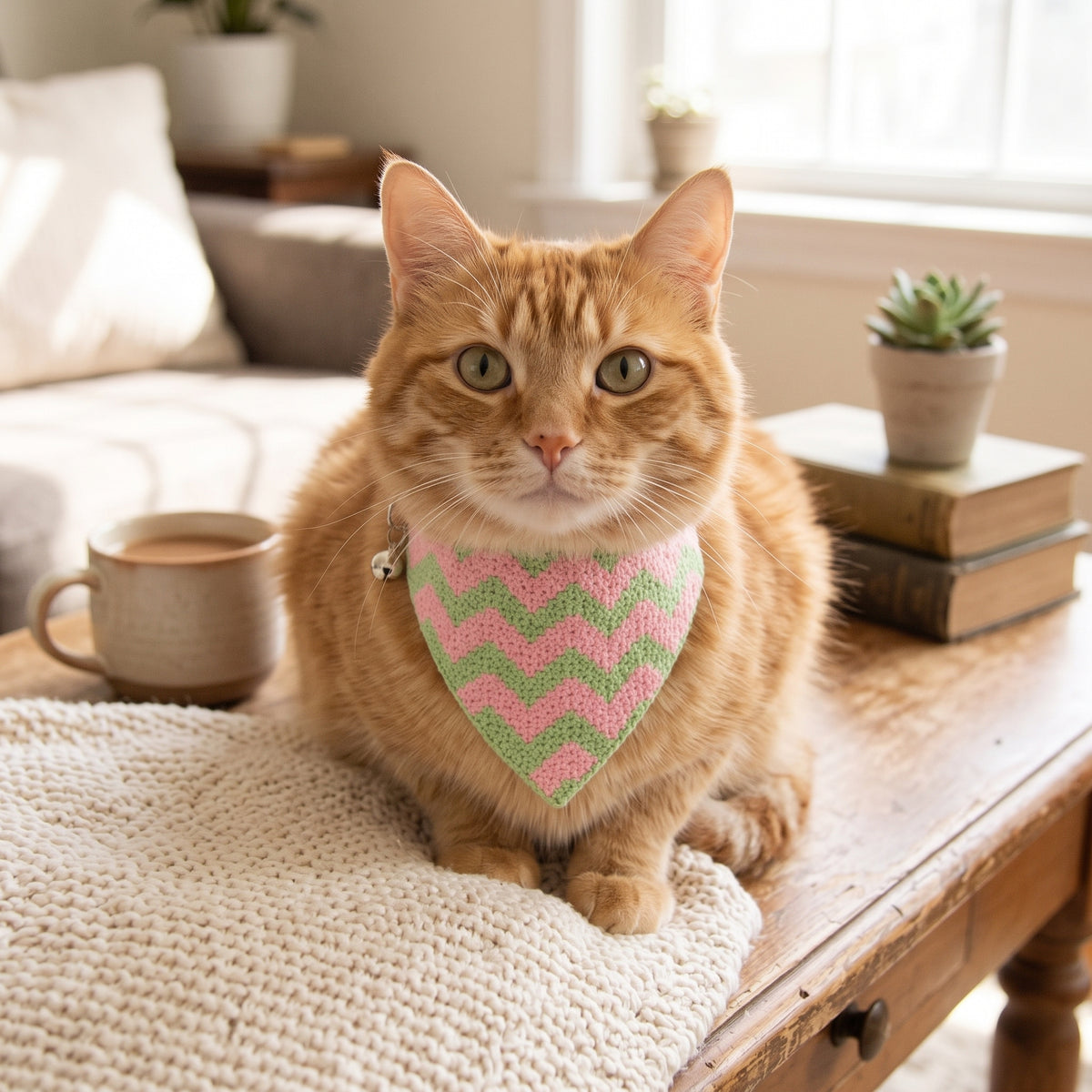 Pastel Chevron Crochet Cat Bandana