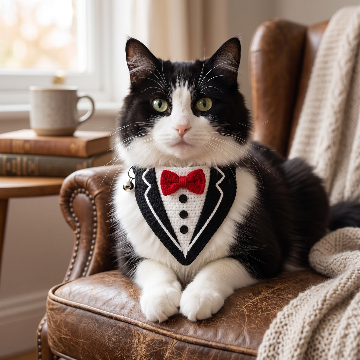 Dapper Gentleman Tuxedo Crochet Cat Bandana