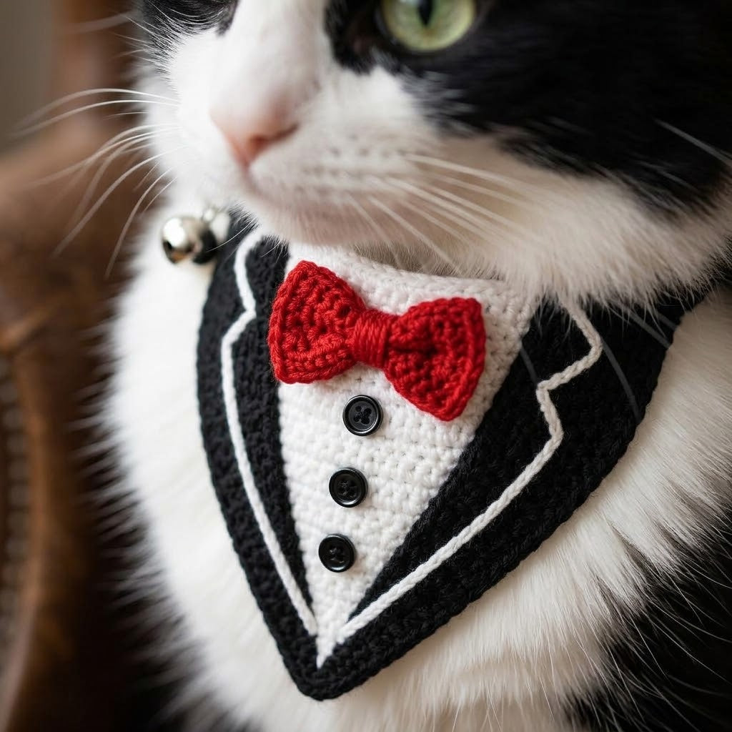 Dapper Gentleman Tuxedo Crochet Cat Bandana