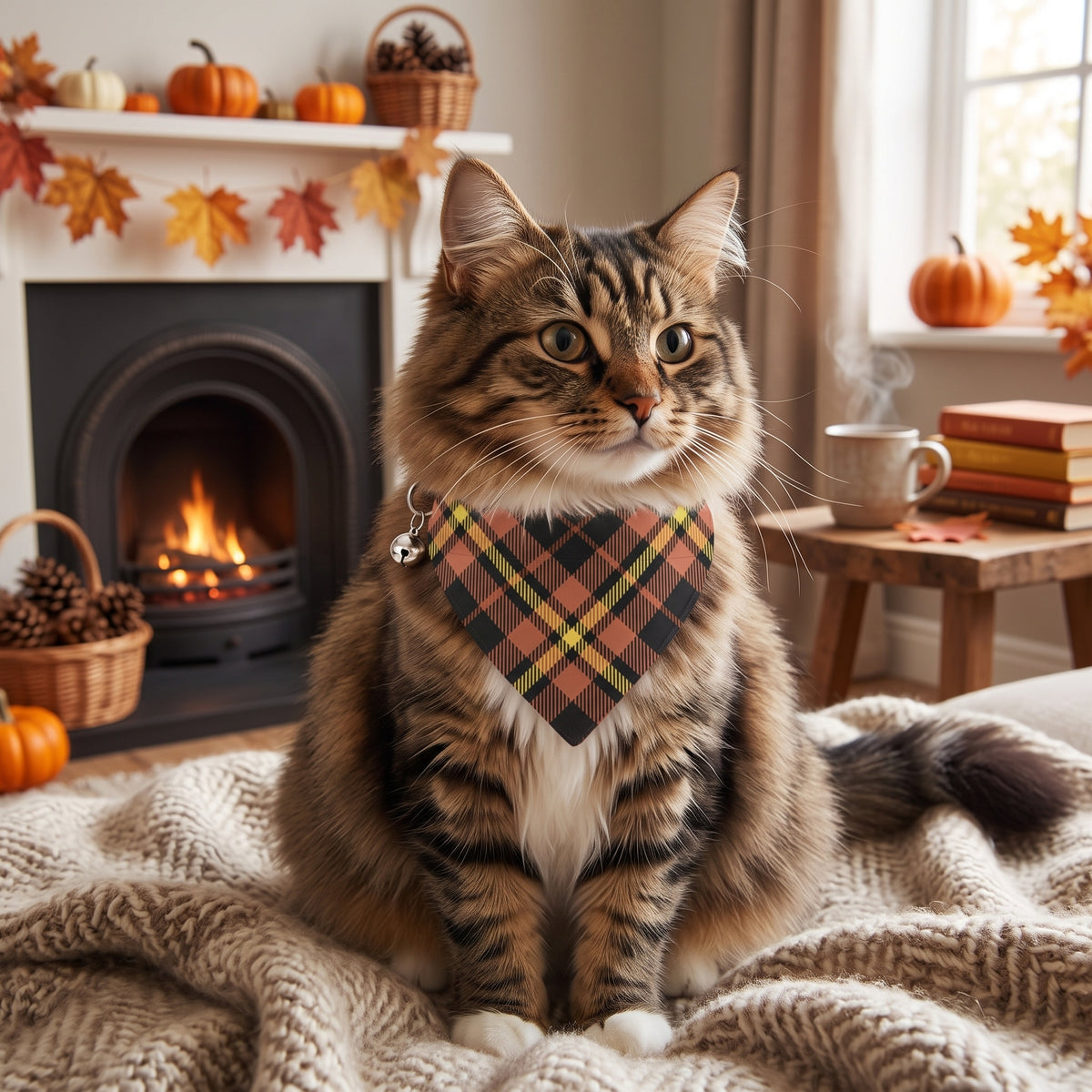 Rustic Autumn Tartan Flannel Cat Bandana