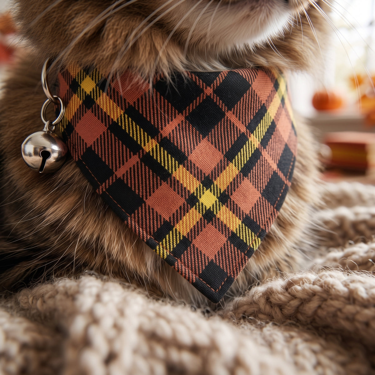 Rustic Autumn Tartan Flannel Cat Bandana