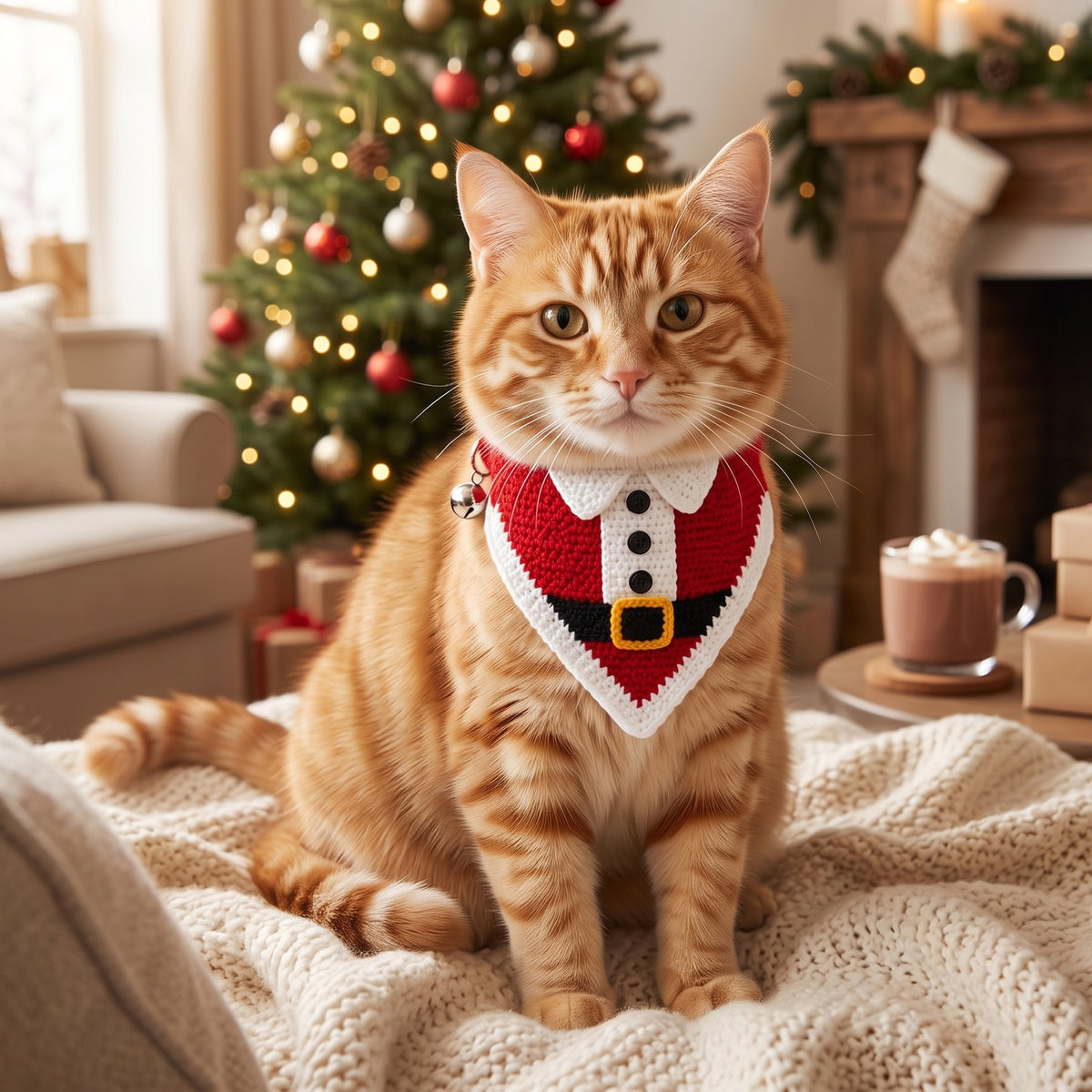 Santa Claus Suit Crochet Cat Bandana