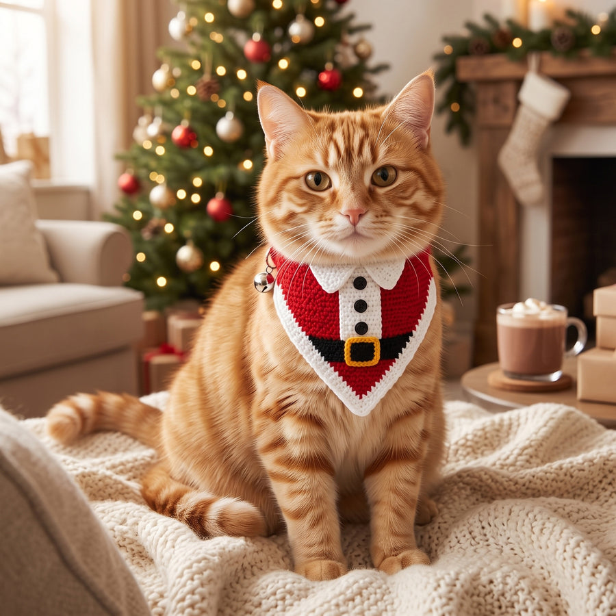 Santa Claus Suit Crochet Cat Bandana