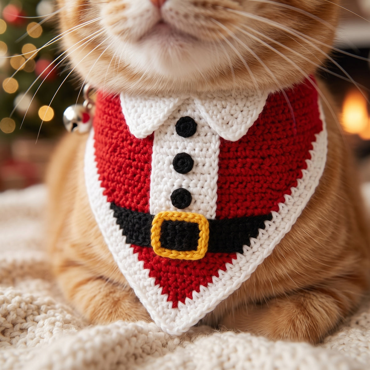 Santa Claus Suit Crochet Cat Bandana